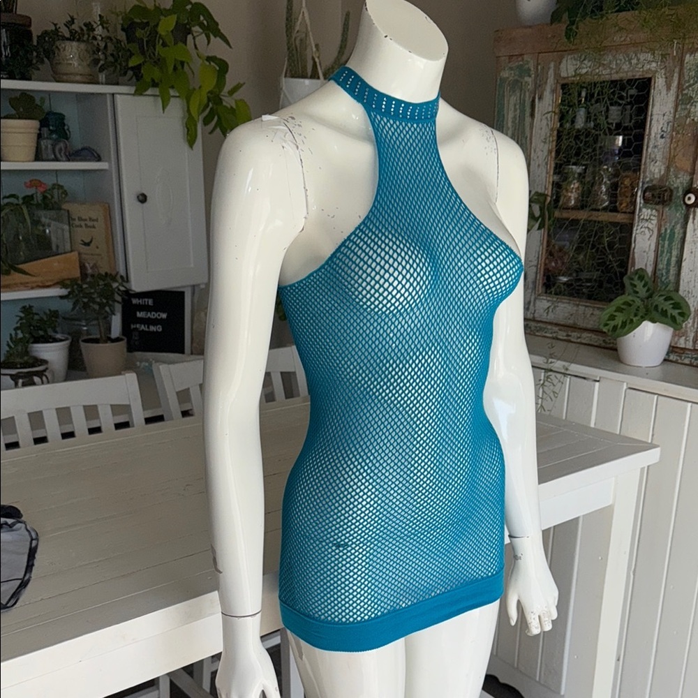 VTG Mesh Halter Top Woman’s Xersion Cyber Aqua Racerback Tank Size sm